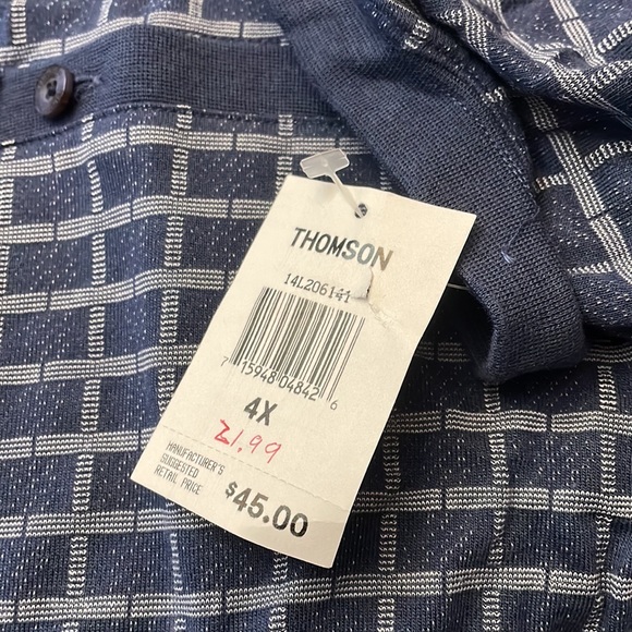 Men’s Thompson Shirtmaker’s polo blue & white shirt sleeve casual shirt. Size 4X - Picture 4 of 4